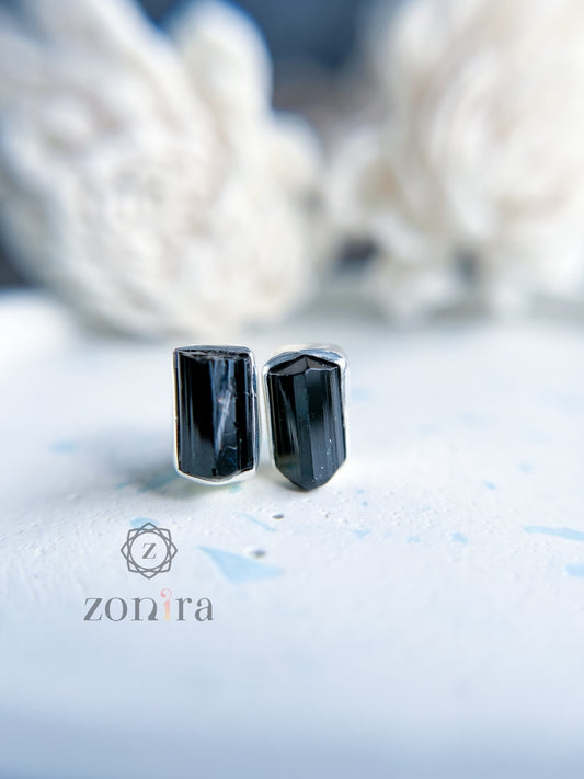 Aabis Silver Studs - Raw Black Tourmaline