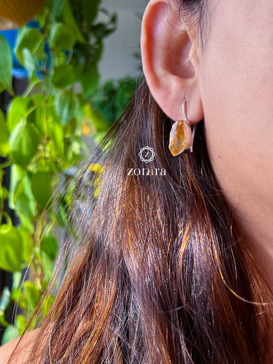 Eka Silver Earrings - Raw Citrine