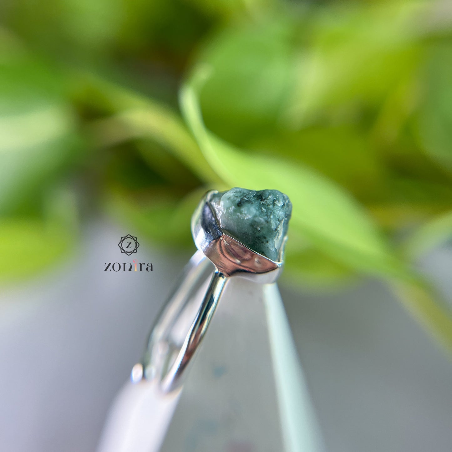 Eka Silver Ring - Raw Emerald