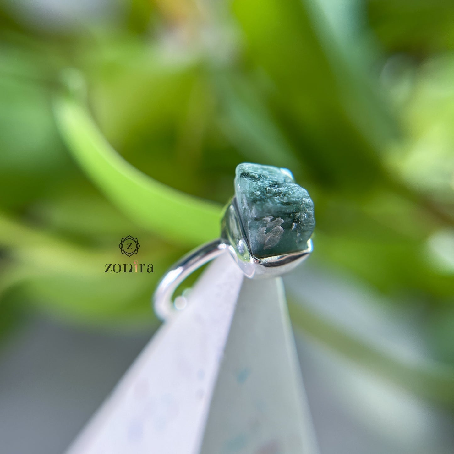 Eka Silver Ring - Raw Emerald