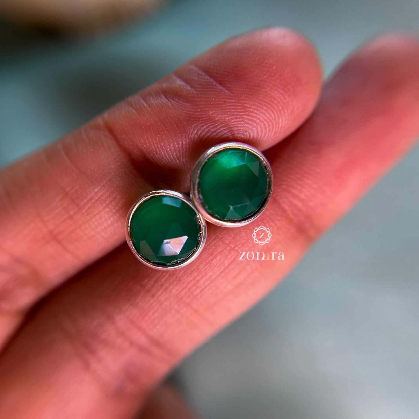 Onima Silver Studs - Green Onyx