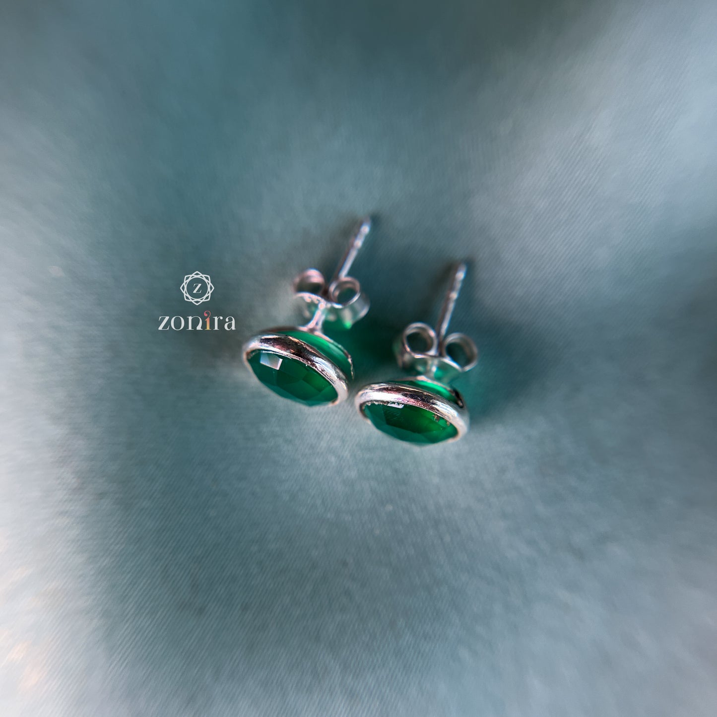 Onima Silver Studs - Green Onyx