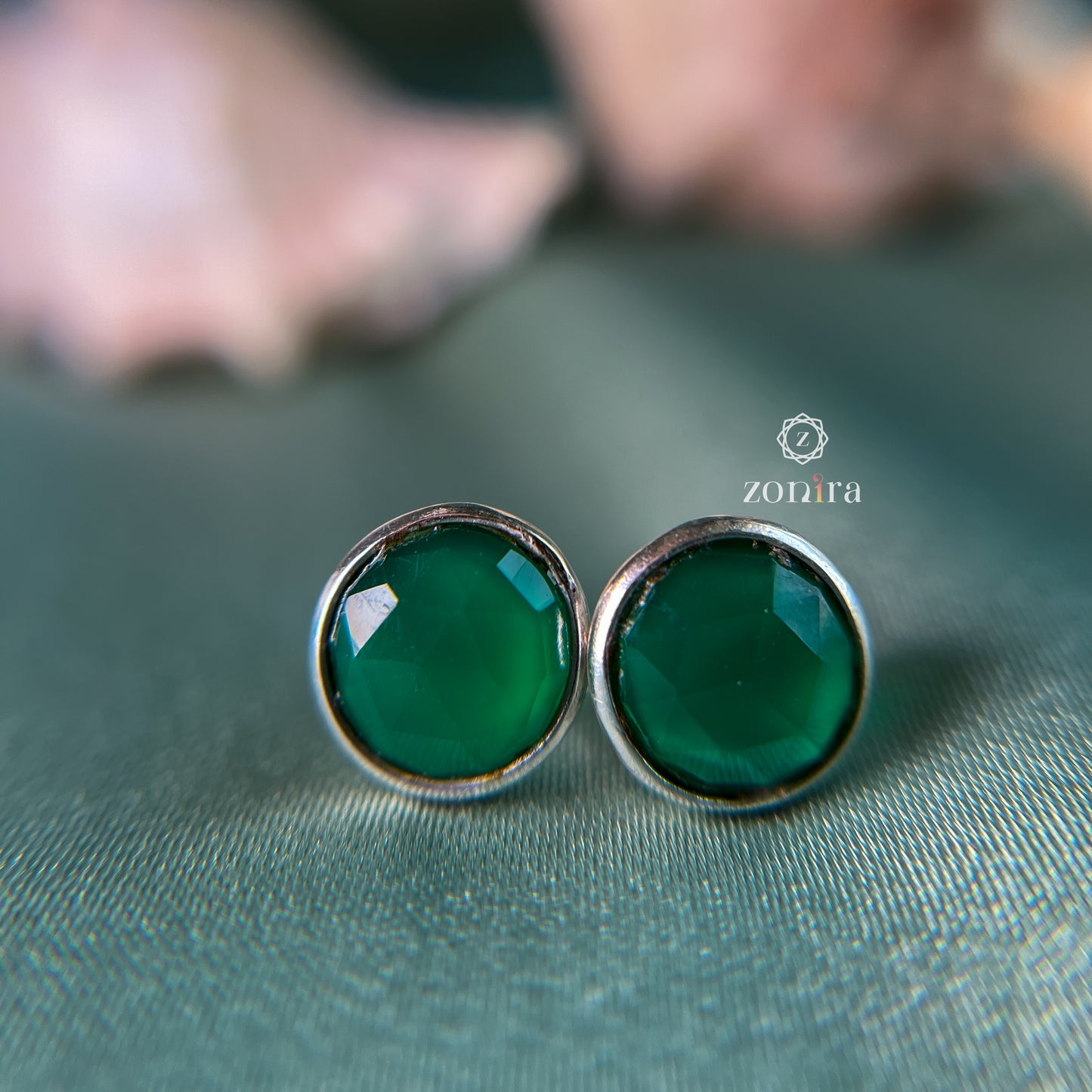 Onima Silver Studs - Green Onyx