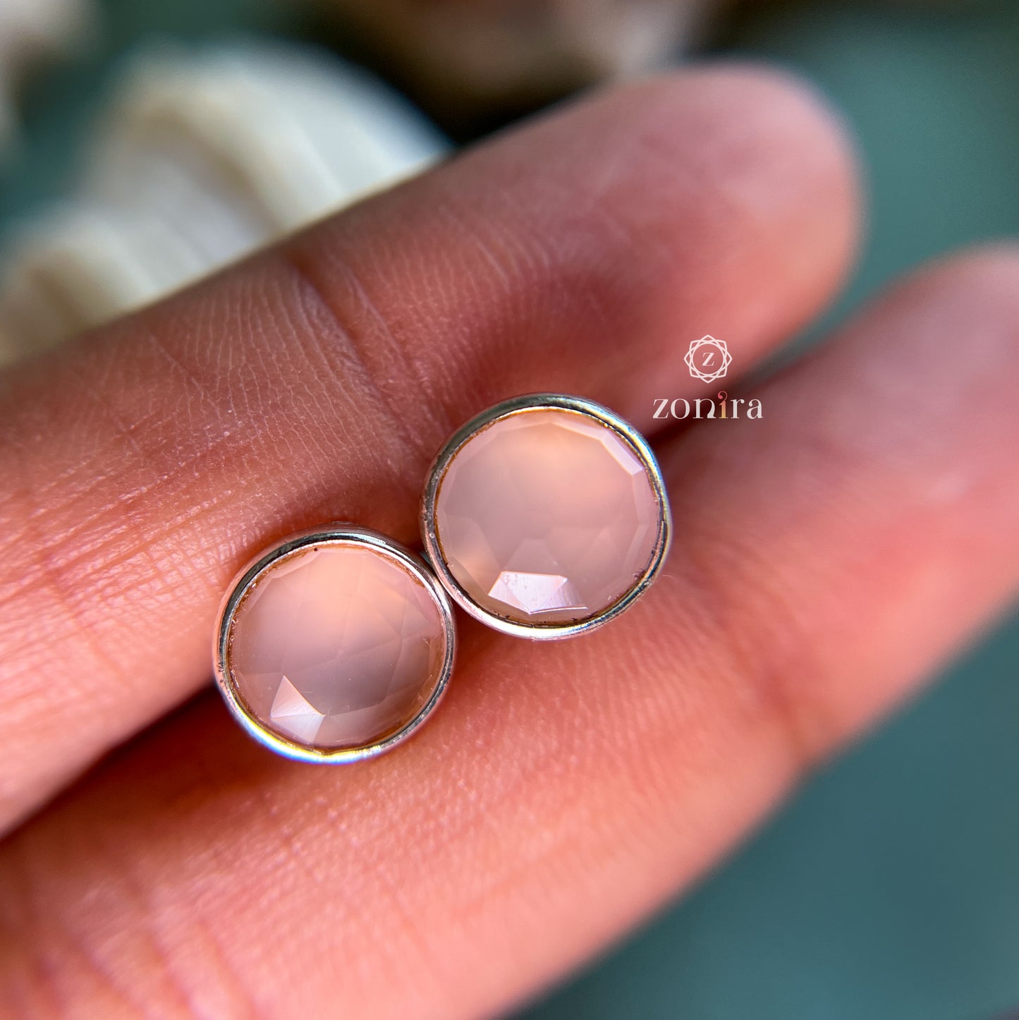 Onima Silver Studs - Rose Chalcedony