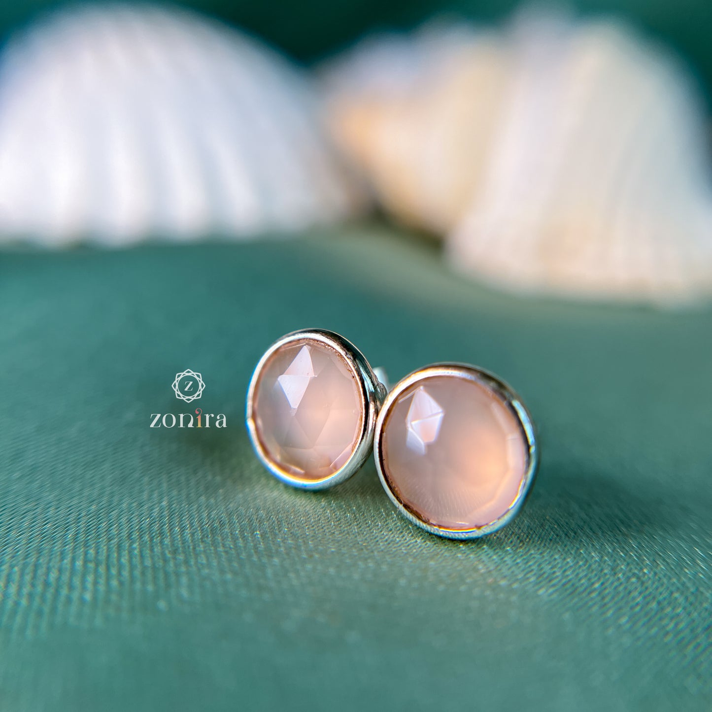 Onima Silver Studs - Rose Chalcedony