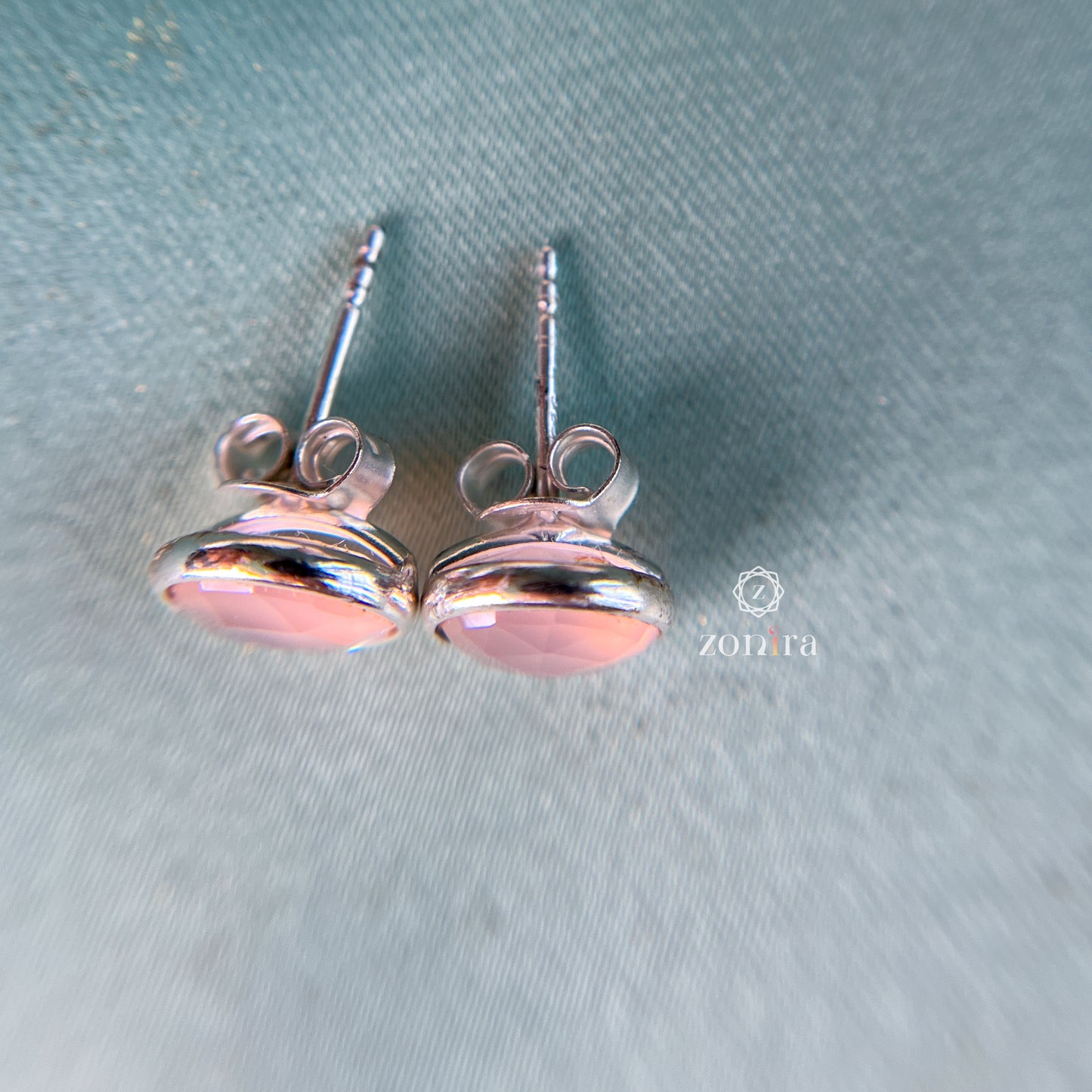 Onima Silver Studs - Rose Chalcedony