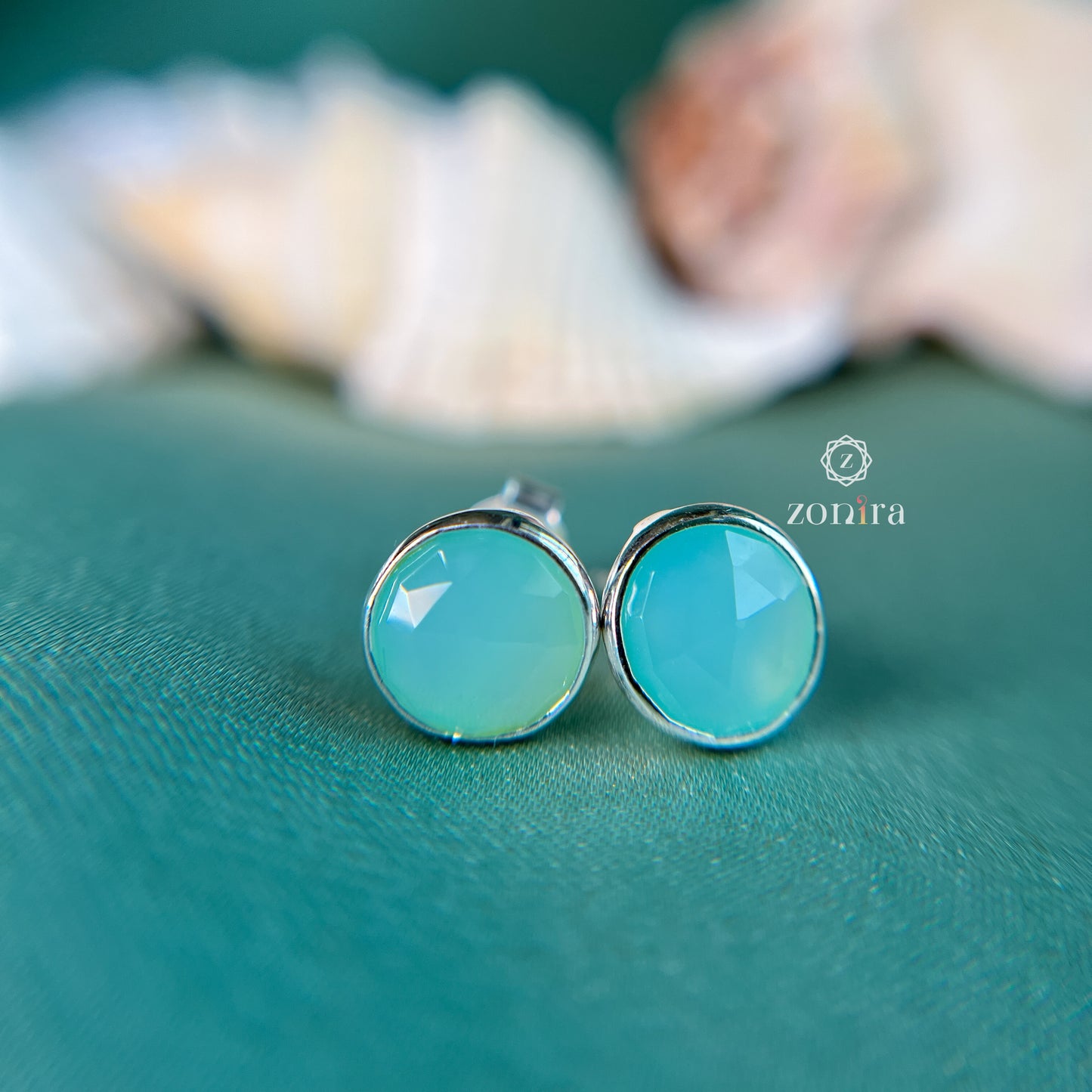 Onima Silver Studs - Aqua Chalcedony