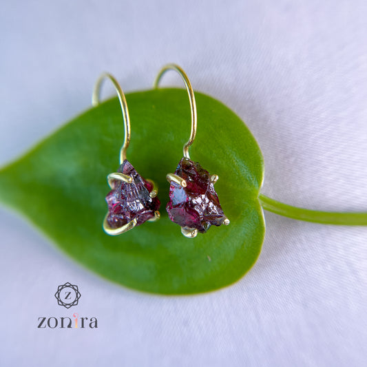 Shikha Silver Earrings - Raw Garnet Gold