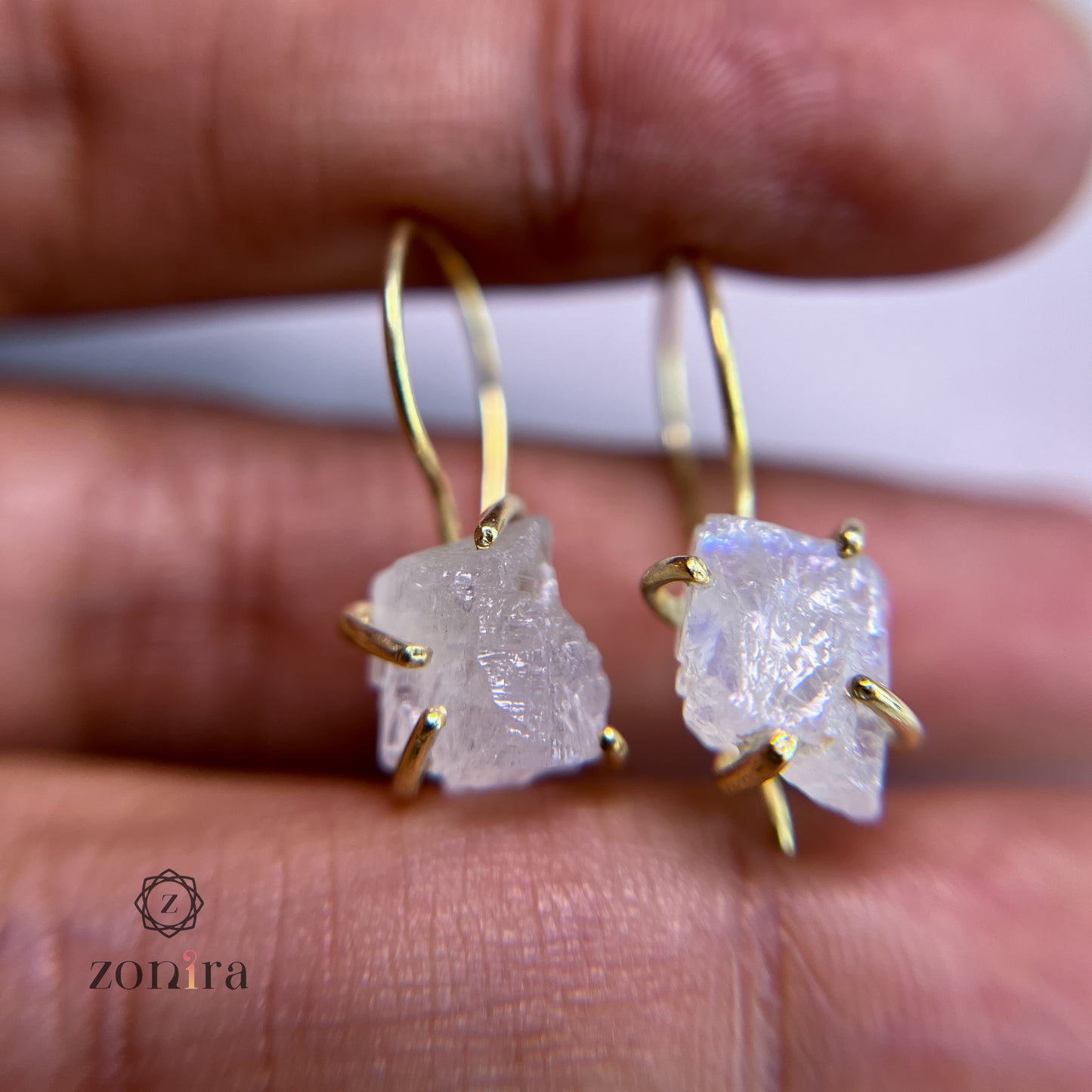 Shikha Silver Earrings - Raw Moonstone Gold