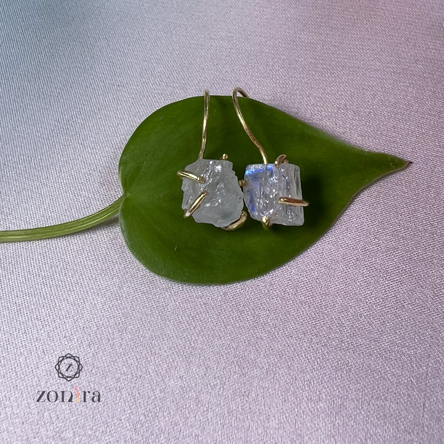 Shikha Silver Earrings - Raw Moonstone Gold