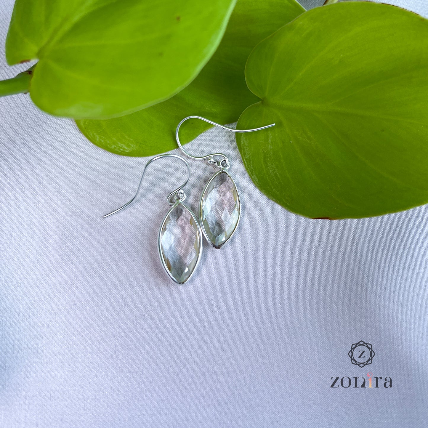 Ekayaa Silver Danglers - Clear Quartz