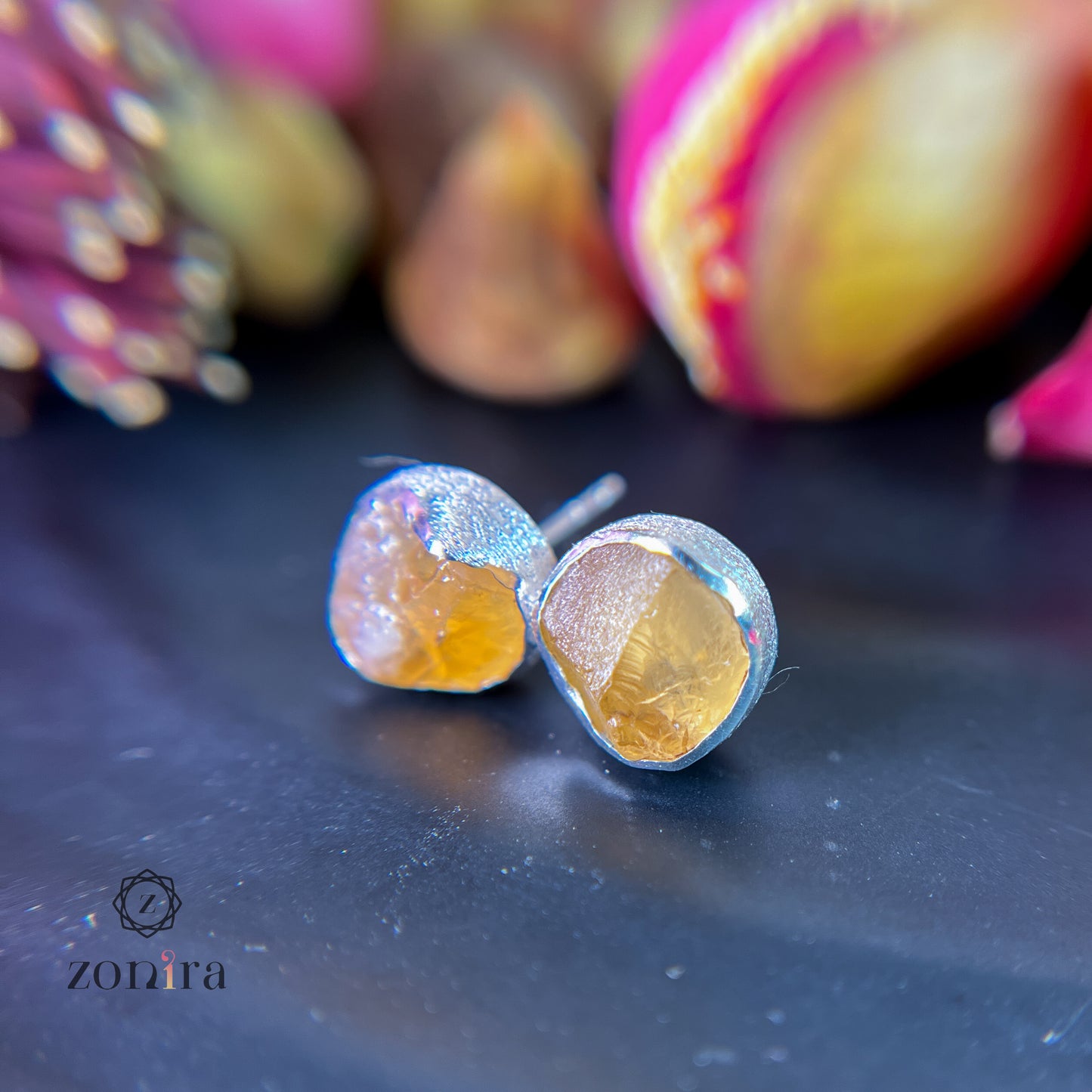 Aabis Silver Studs - Raw Citrine