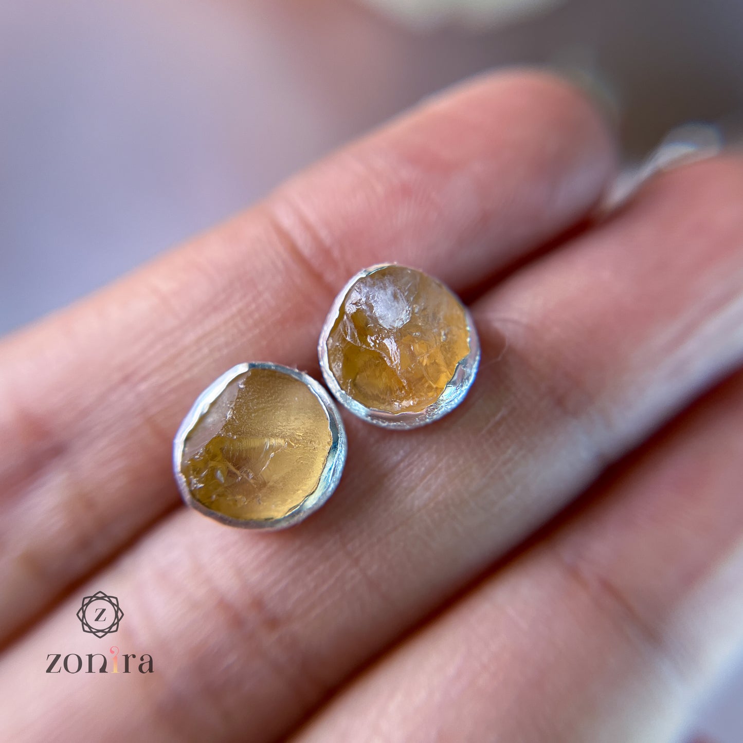 Aabis Silver Studs - Raw Citrine