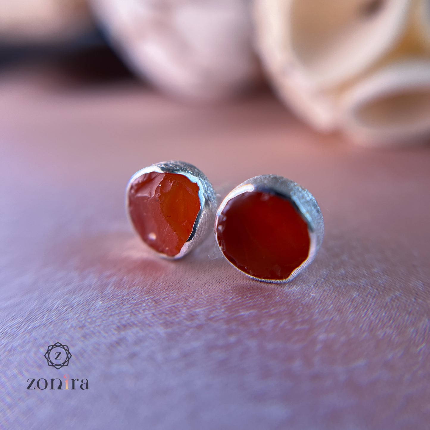 Aabis Silver Studs - Raw Carnelian