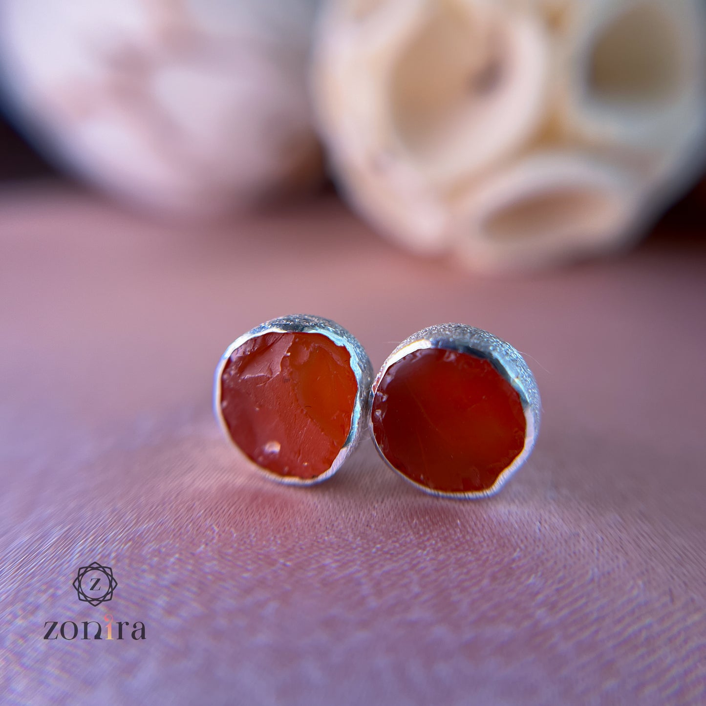 Aabis Silver Studs - Raw Carnelian