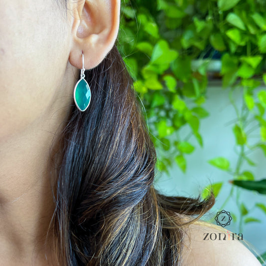 Ekayaa Silver Danglers - Green Onyx