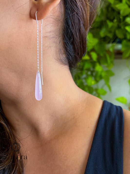 Albeli Silver Threader Danglers - Rose Quartz