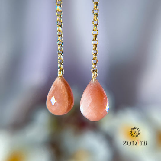 Gul Silver Danglers - Peach Moonstone Gold