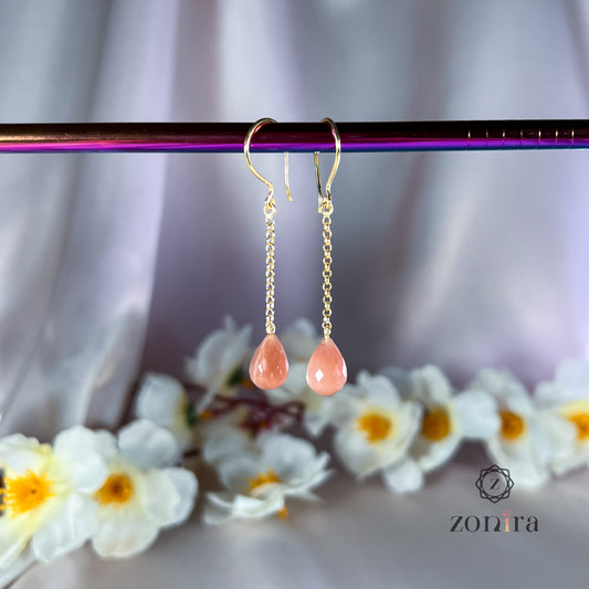 Gul Silver Danglers - Peach Moonstone Gold