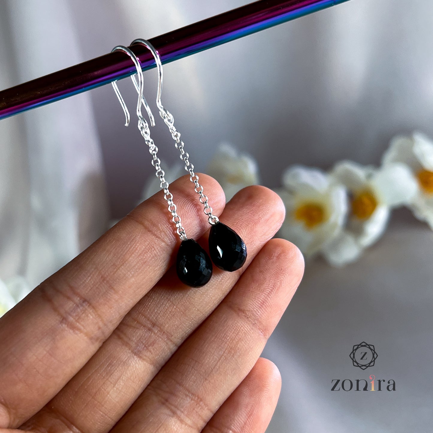 Gul Silver Danglers - Black Onyx