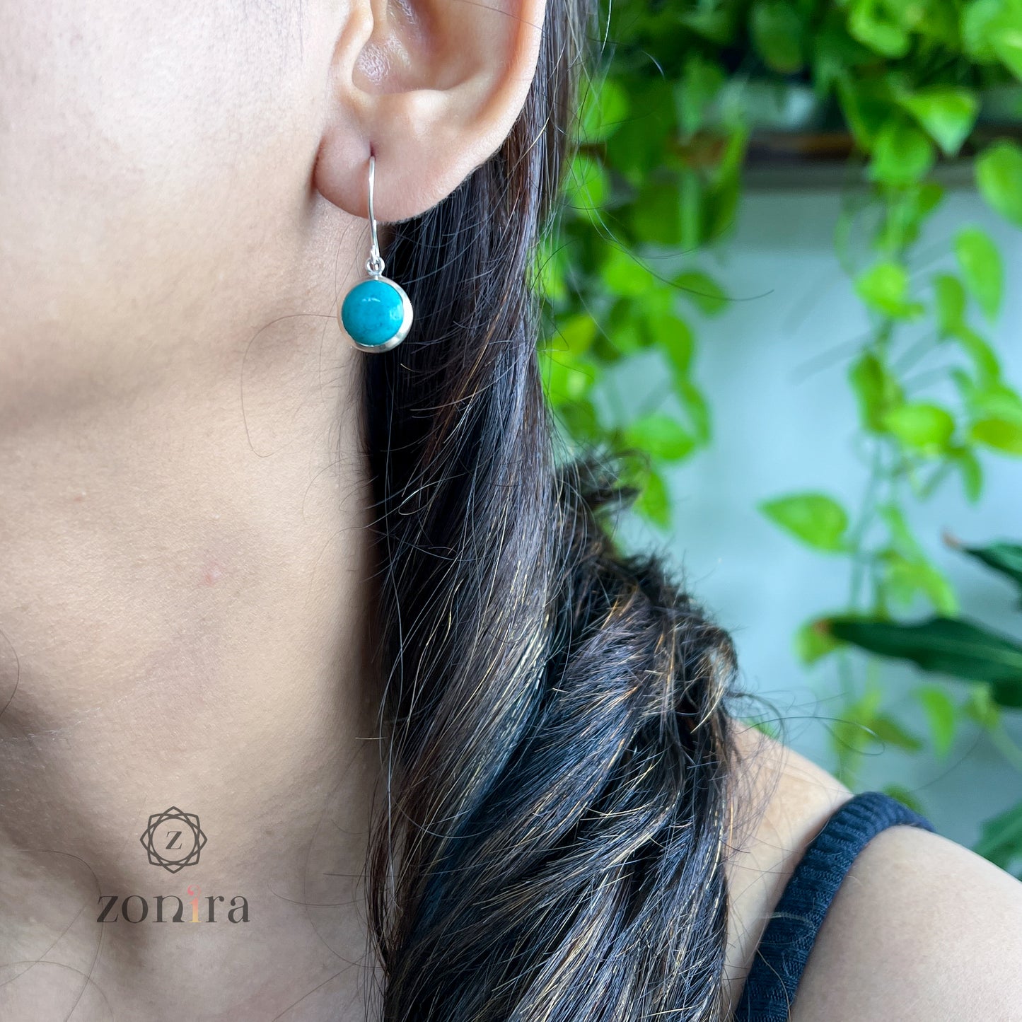 Dohra Silver Danglers - Turquoise