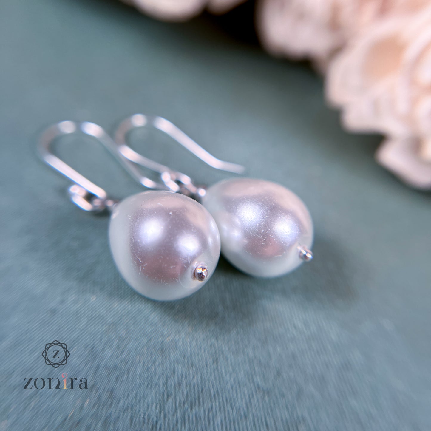 Boondein Silver Danglers - Drop Pearl