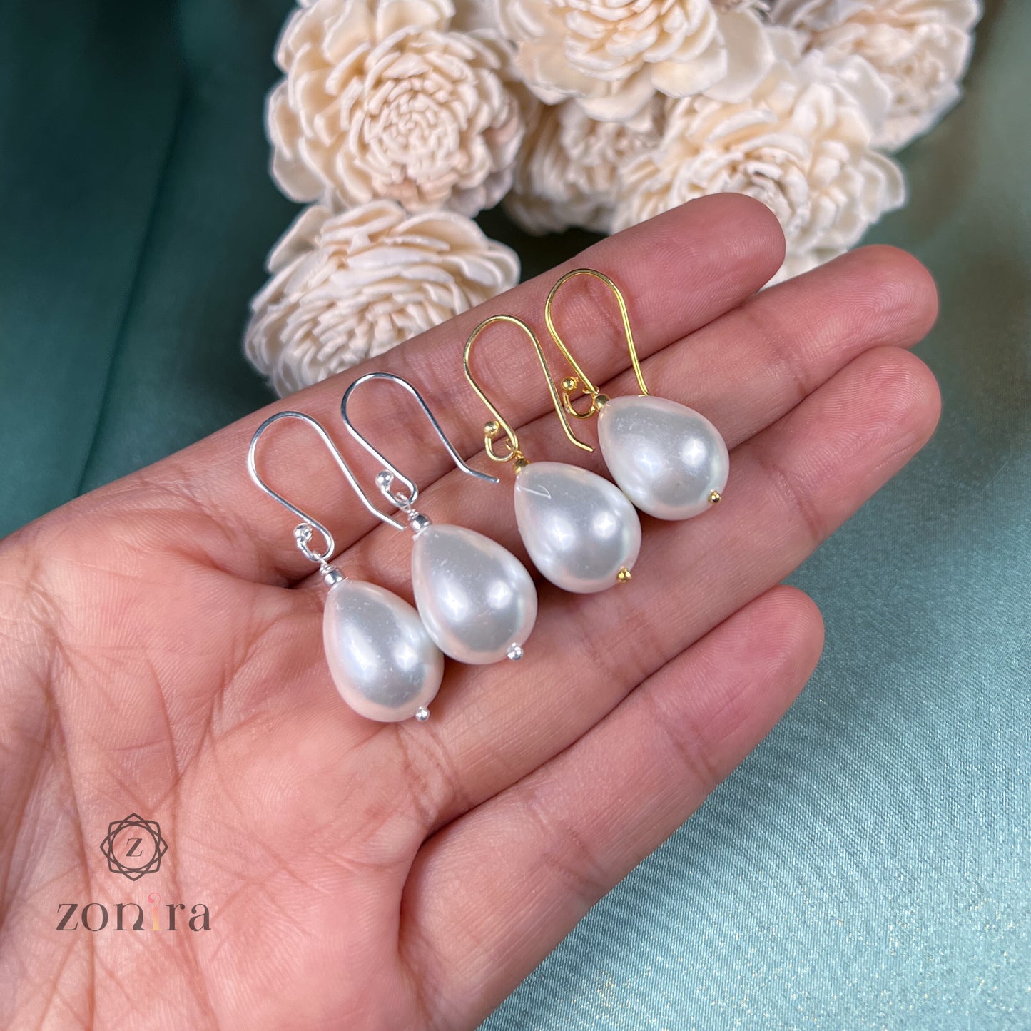 Boondein Silver Danglers - Drop Pearl