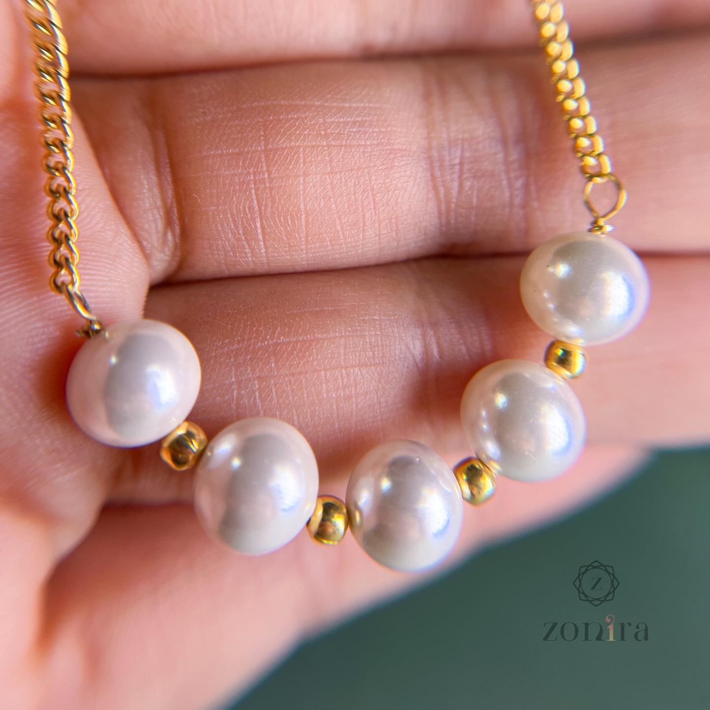 Glory Silver Necklace - Pearl Gold