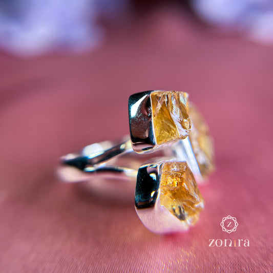 Aadya Silver Ring - Raw Citrine