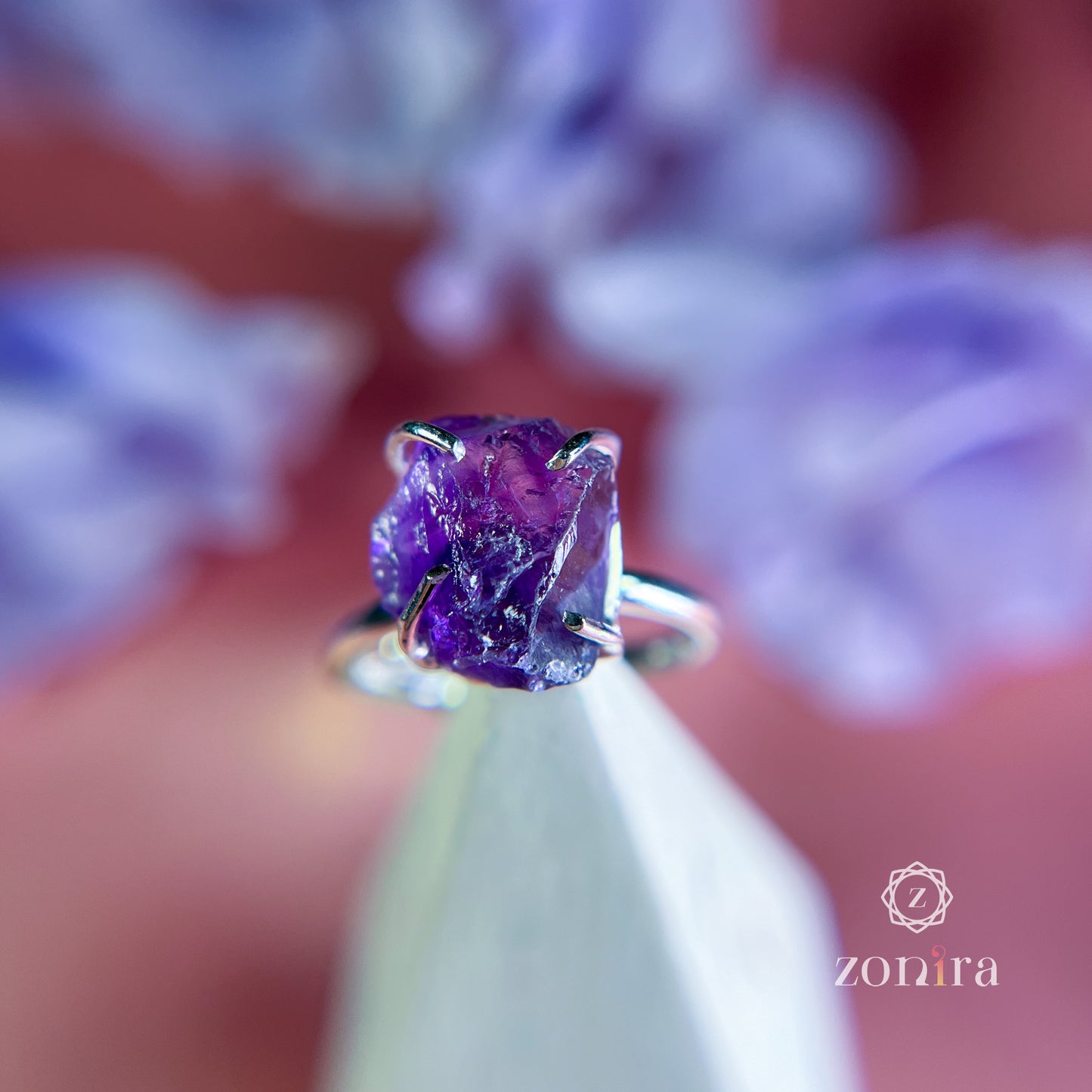 Aabhas Silver Ring - Raw Amethyst