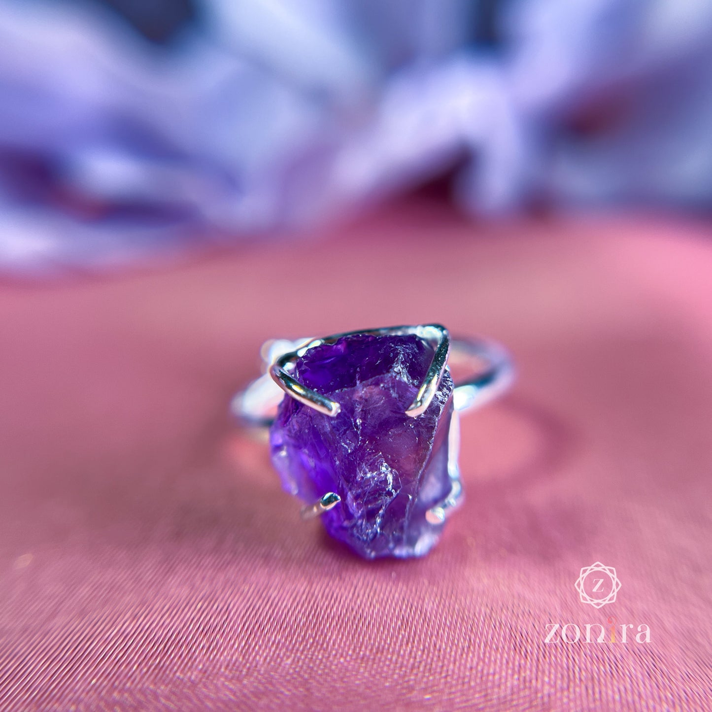 Aabhas Silver Ring - Raw Amethyst