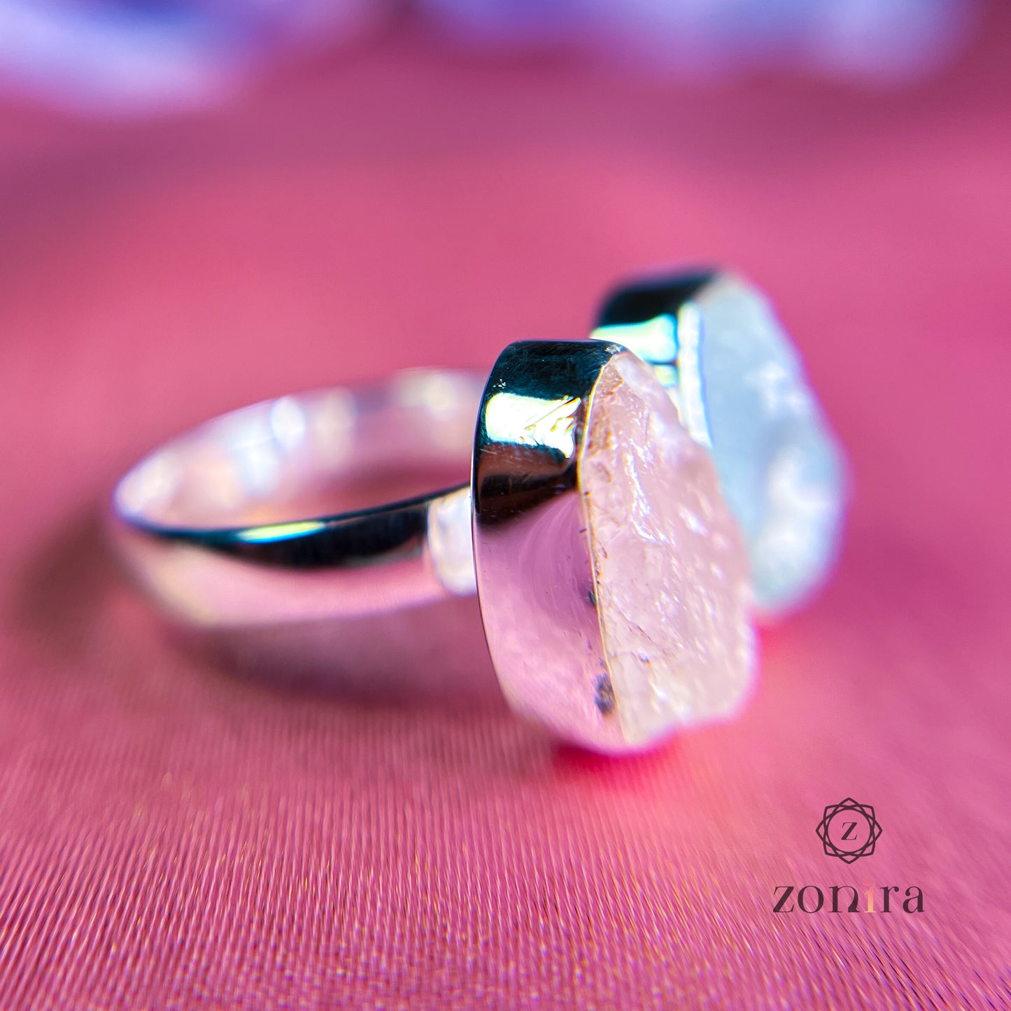 Liba Silver Ring - Raw Aquamarine & Rose Quartz