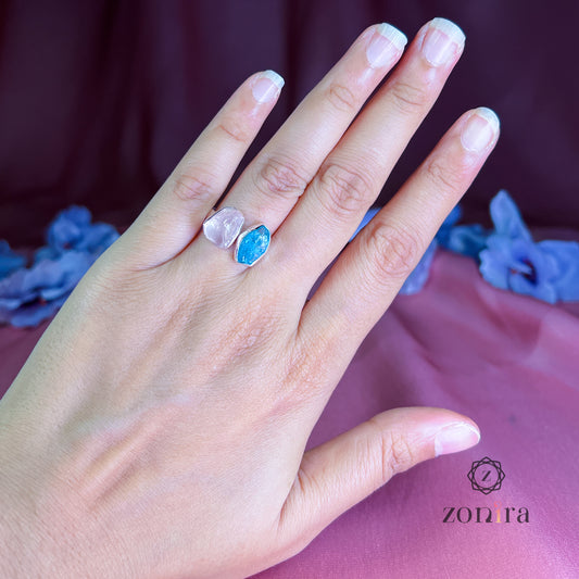 Liba Silver Ring - Raw Apatite & Rose Quartz