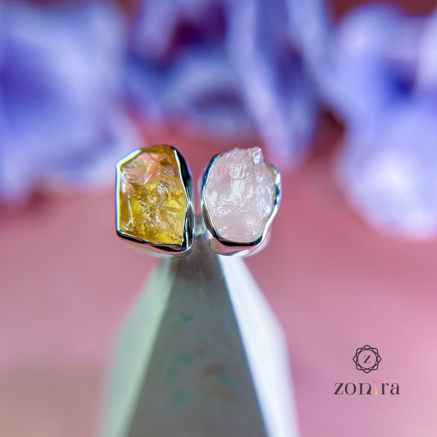 Liba Silver Ring - Raw Citrine & Rose Quartz