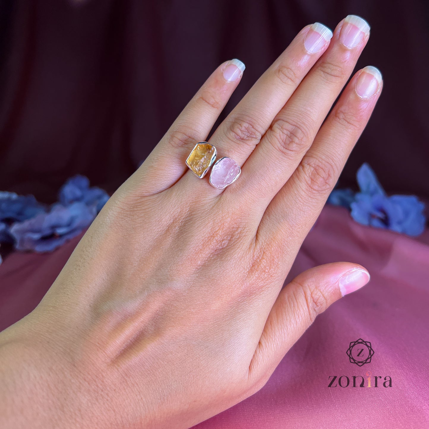 Liba Silver Ring - Raw Citrine & Rose Quartz