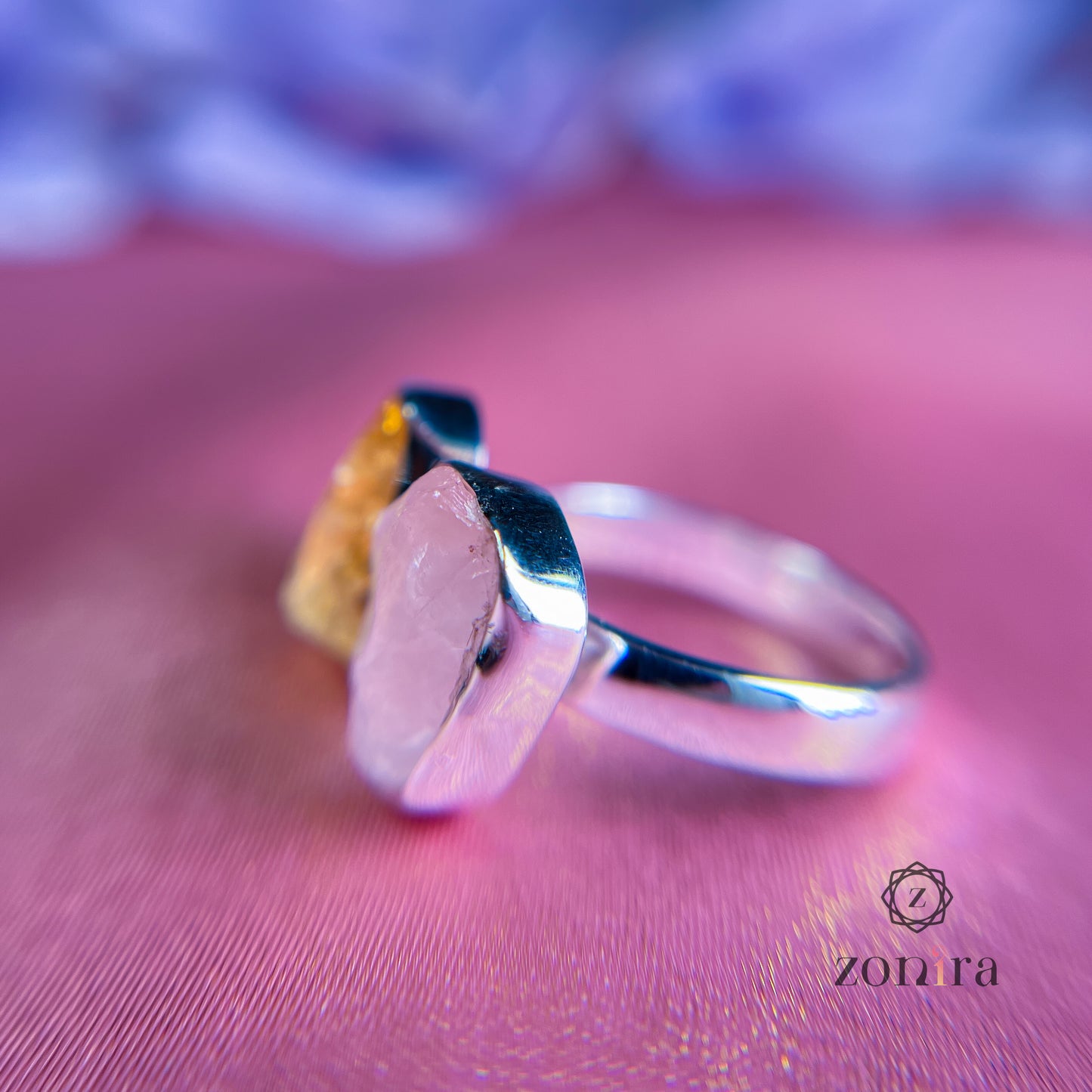 Liba Silver Ring - Raw Citrine & Rose Quartz