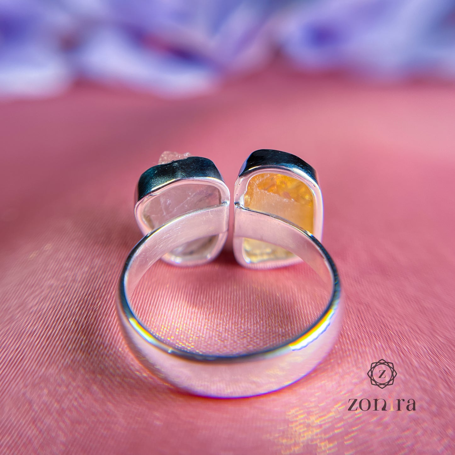 Liba Silver Ring - Raw Citrine & Rose Quartz