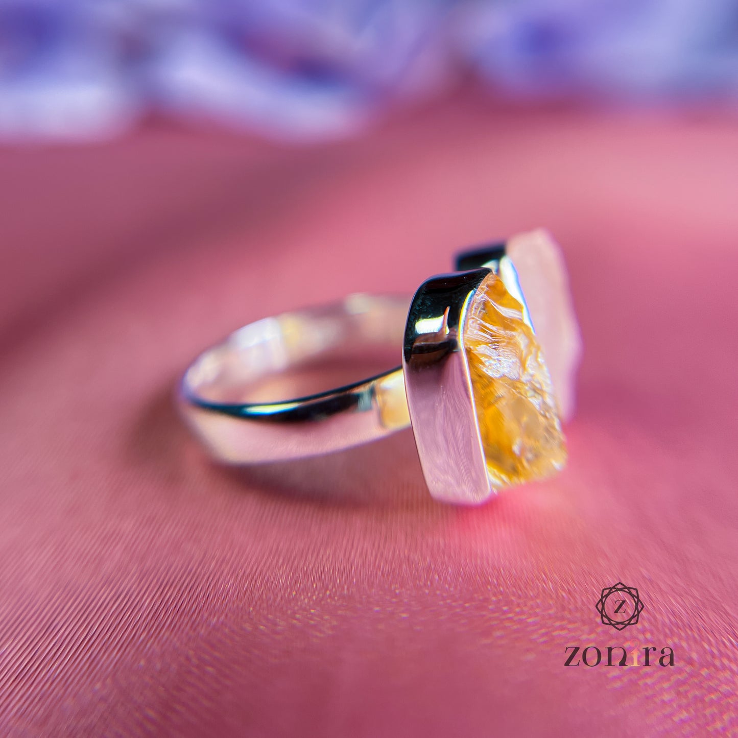 Liba Silver Ring - Raw Citrine & Rose Quartz