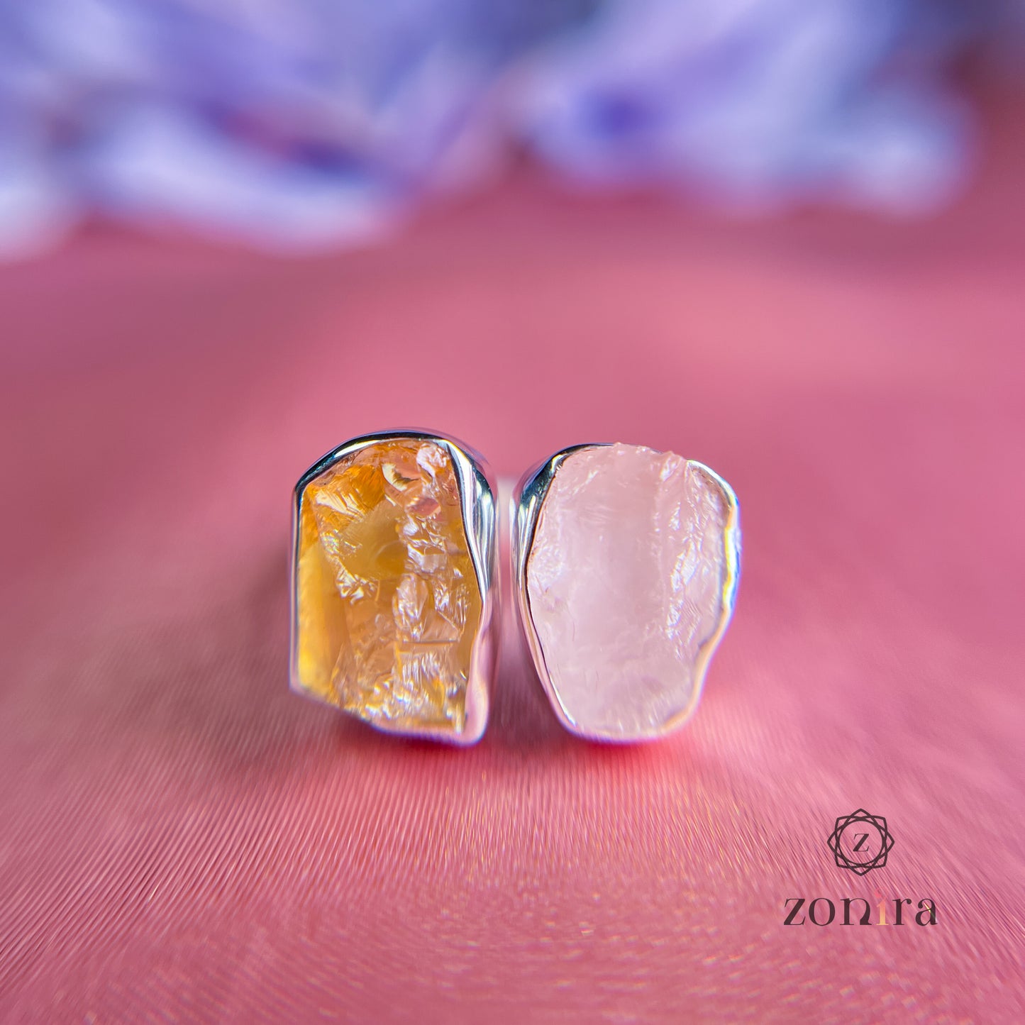 Liba Silver Ring - Raw Citrine & Rose Quartz