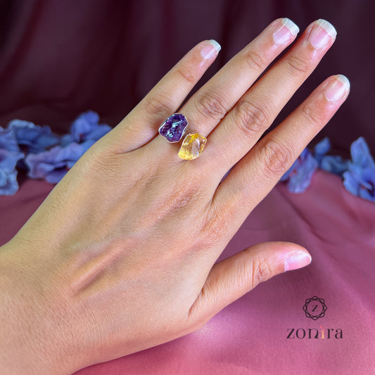 Liba Silver Ring - Raw Amethyst & Citrine