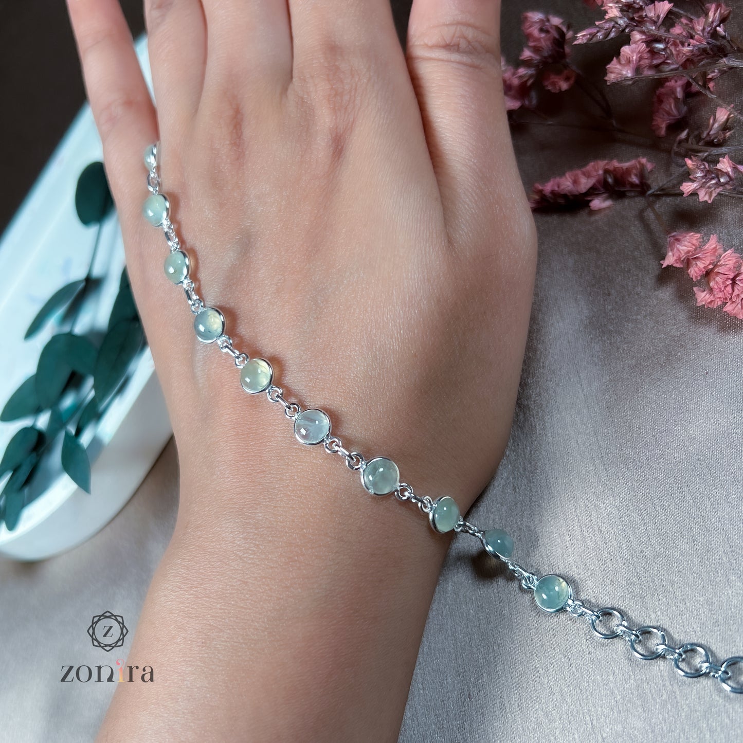 Angrai Silver Bracelet - Prehnite