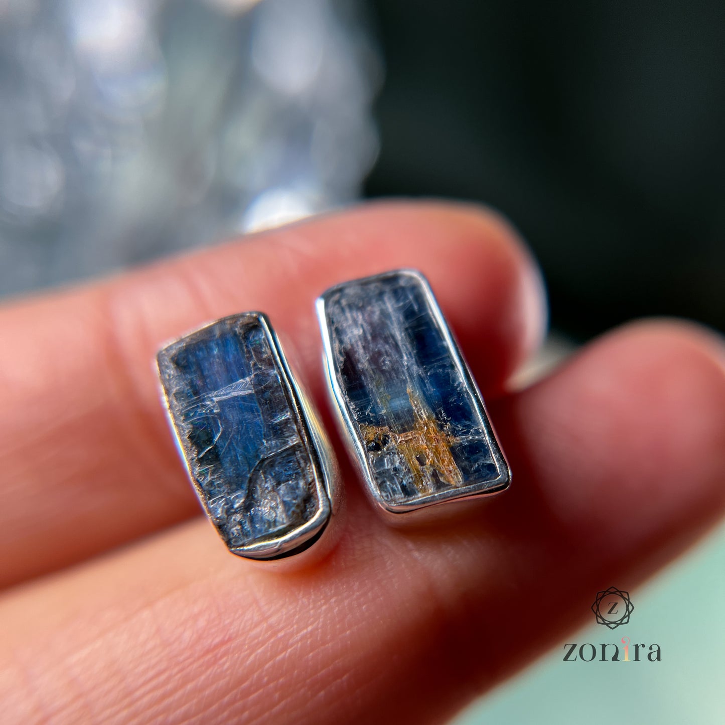 Aabis Silver Studs - Raw Blue Kyanite