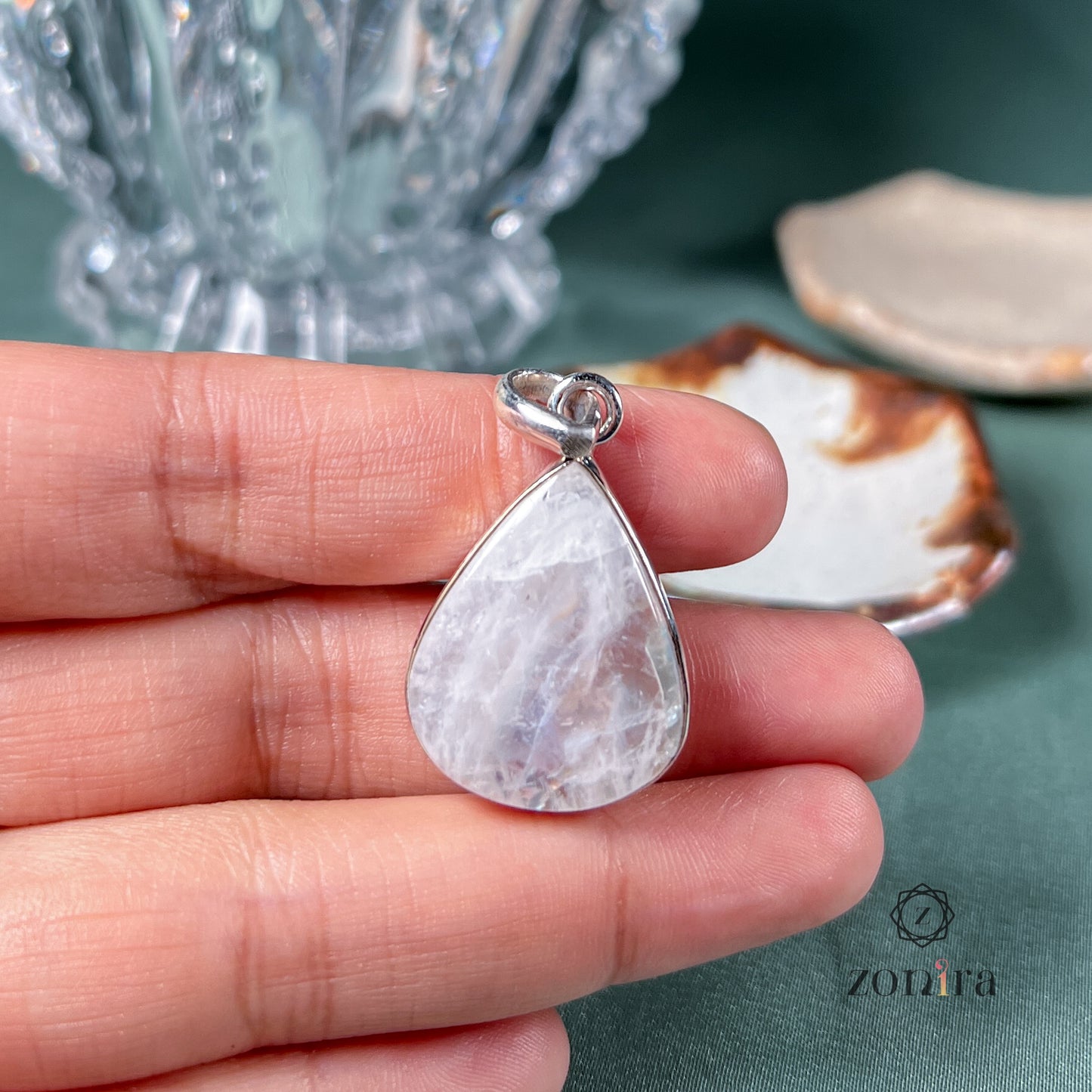 Mila Silver Pendant - Rainbow Moonstone