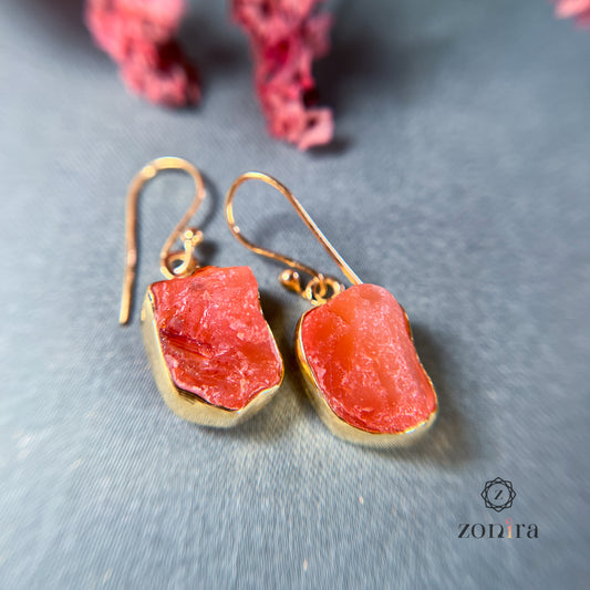 Eka Silver Danglers - Raw Carnelian Gold