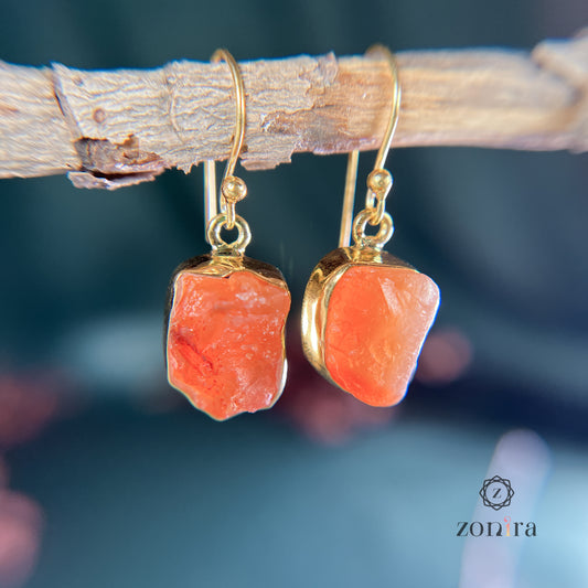 Eka Silver Danglers - Raw Carnelian Gold