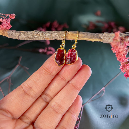 Eka Silver Danglers - Raw Garnet Gold