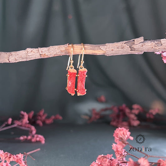 Eka Silver Danglers - Raw Coral Gold