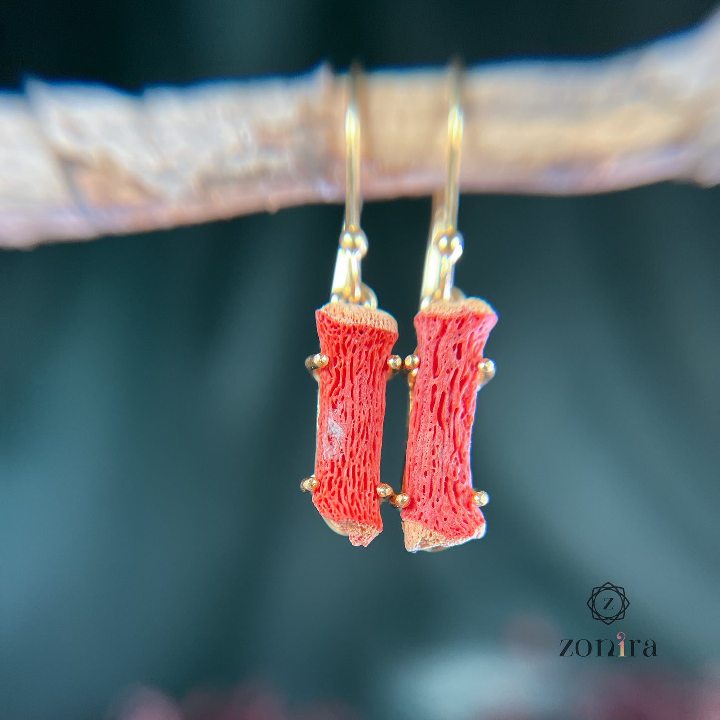 Eka Silver Danglers - Raw Coral Gold