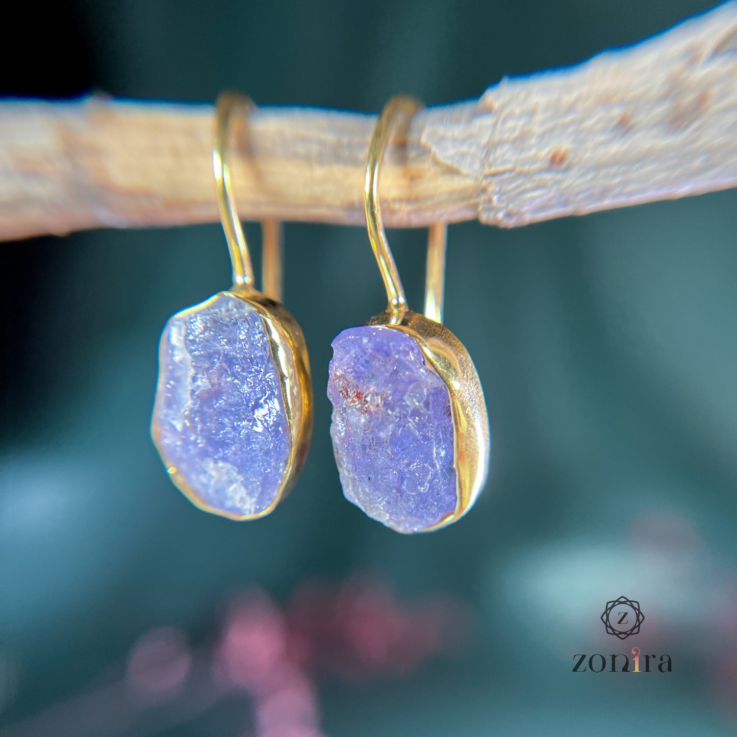 Eka Silver Earrings - Raw Tanzanite Gold