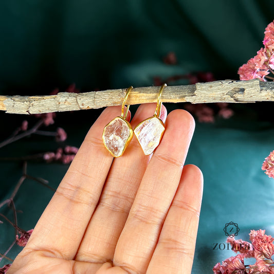 Eka Silver Earrings - Raw Clear Quartz Gold